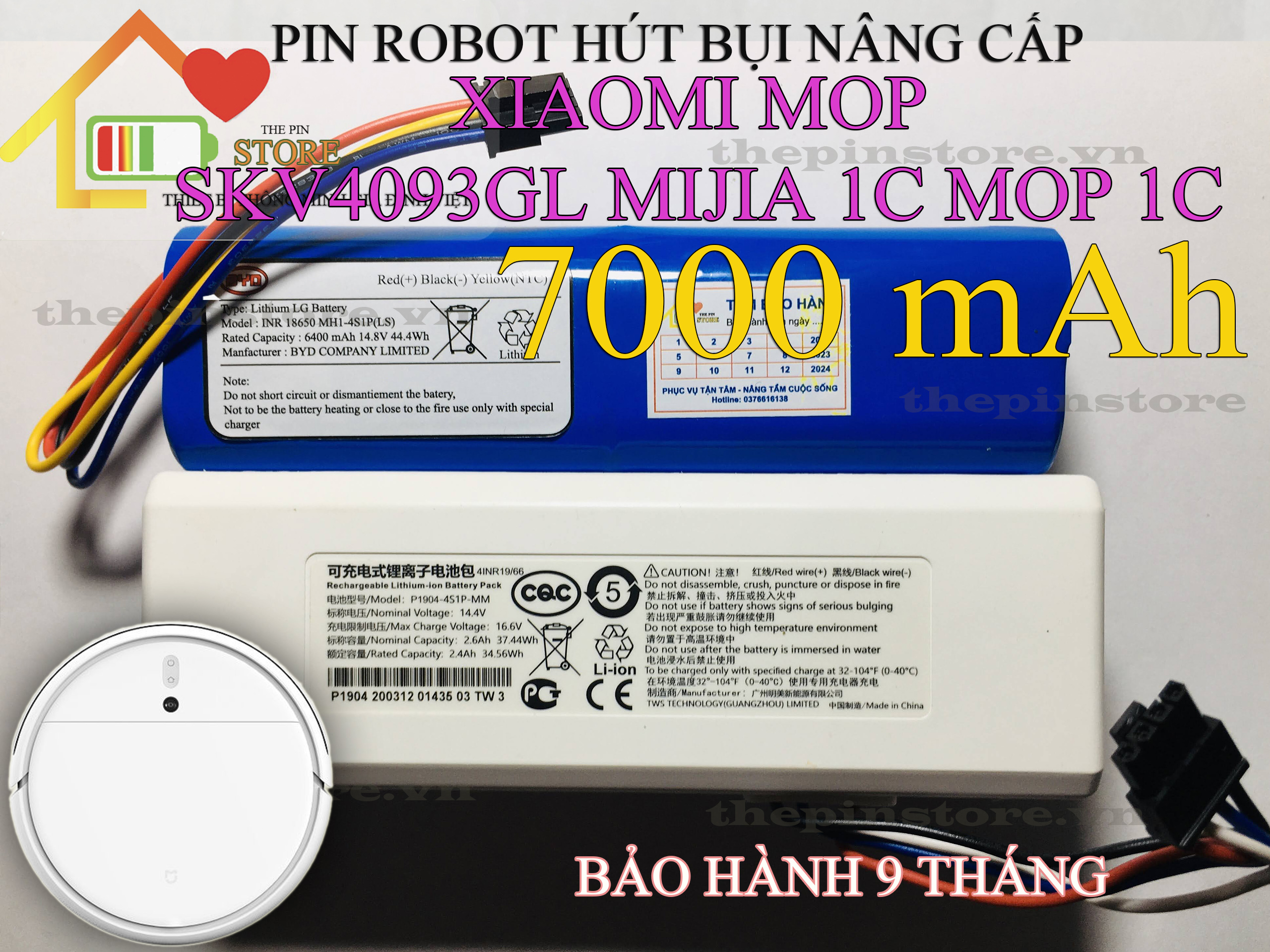 PIN ROBOT HÚT BỤI XIAOMI MOP MIJIA 1C NÂNG CẤP ( PIN LG DUNG LƯỢNG CAO 7000 mAh )