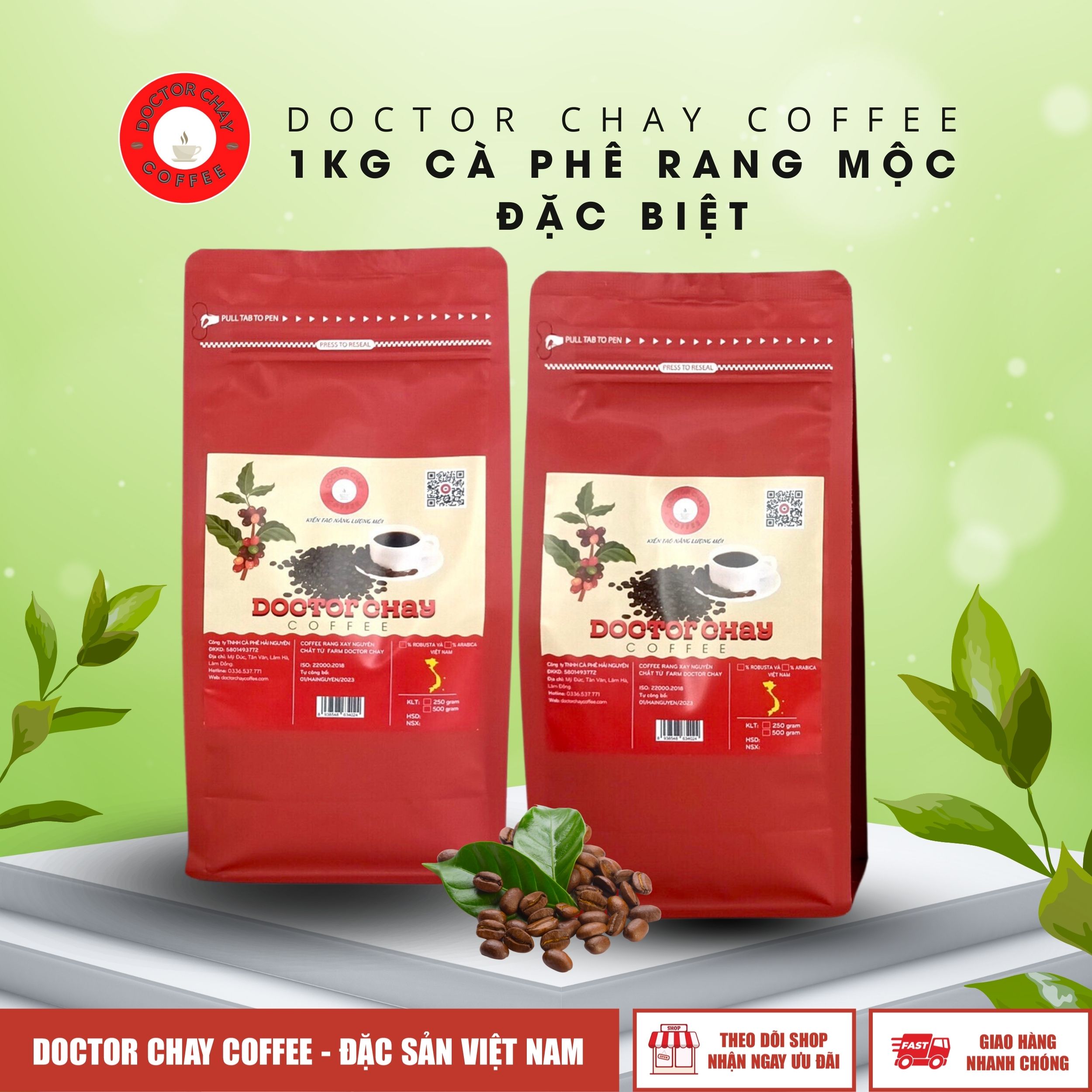 Cà phê rang mộc đặc biệt doctor chay coffee 100% robusta 1kg - cà phê top 1 công ty cà phê hải nguyên