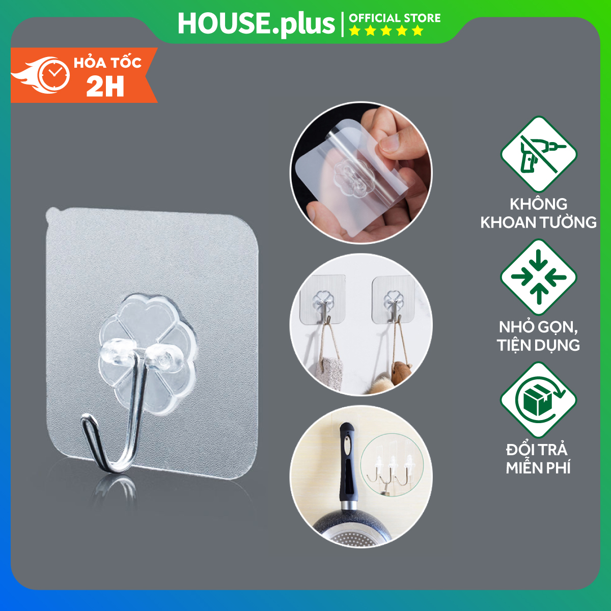 Móc treo tường đa năng siêu dính, móc treo thép đa năng bám chắc