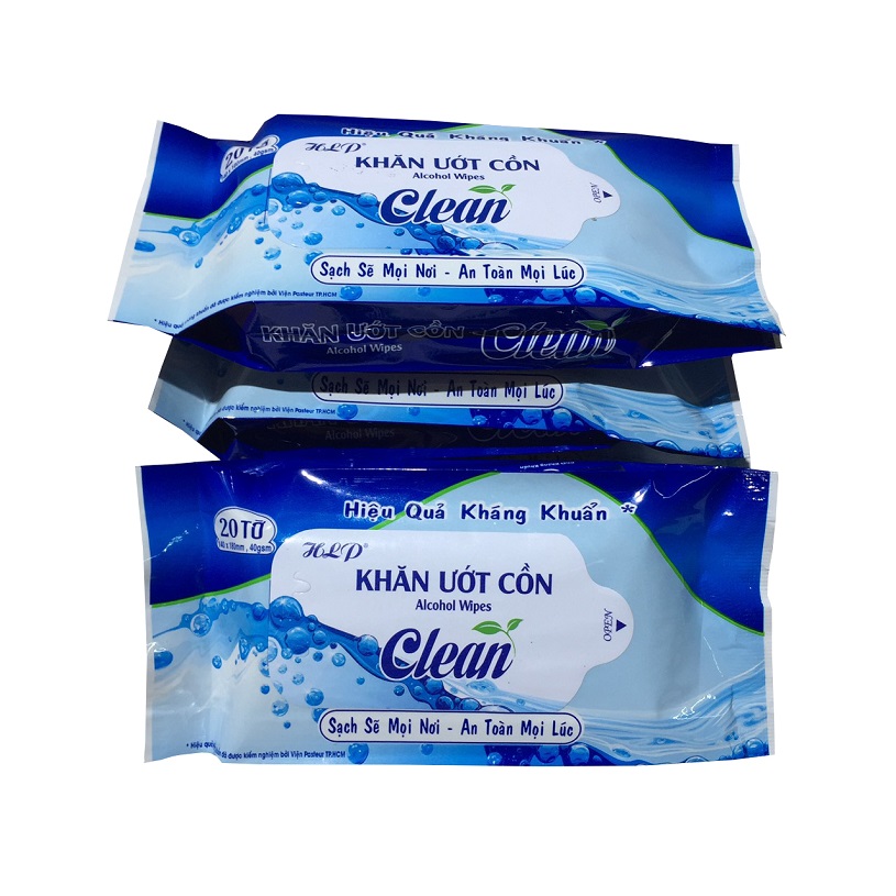 Combo 5 gói khăn giấy ướt HLP có cồn, sát khuẩn 20 miếng/gói.