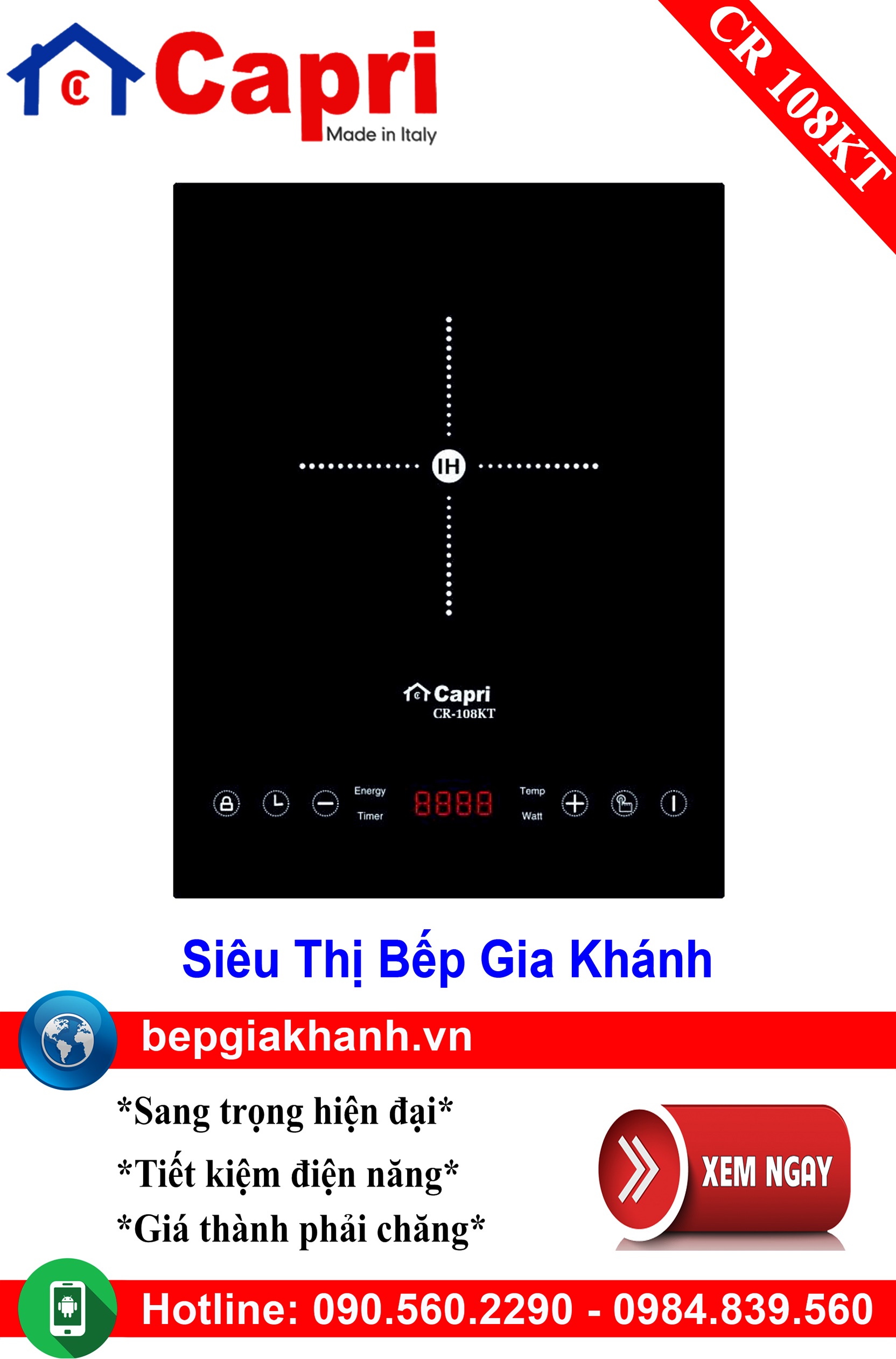 [HCM]Bếp từ đơn lắp âm Capri CR 108KT, bếp từ, bếp điện từ, bếp từ đôi, bếp điện từ đôi, bếp từ giá rẻ, bếp điện từ giá rẻ, bếp từ đơn, bep tu don, bep tu