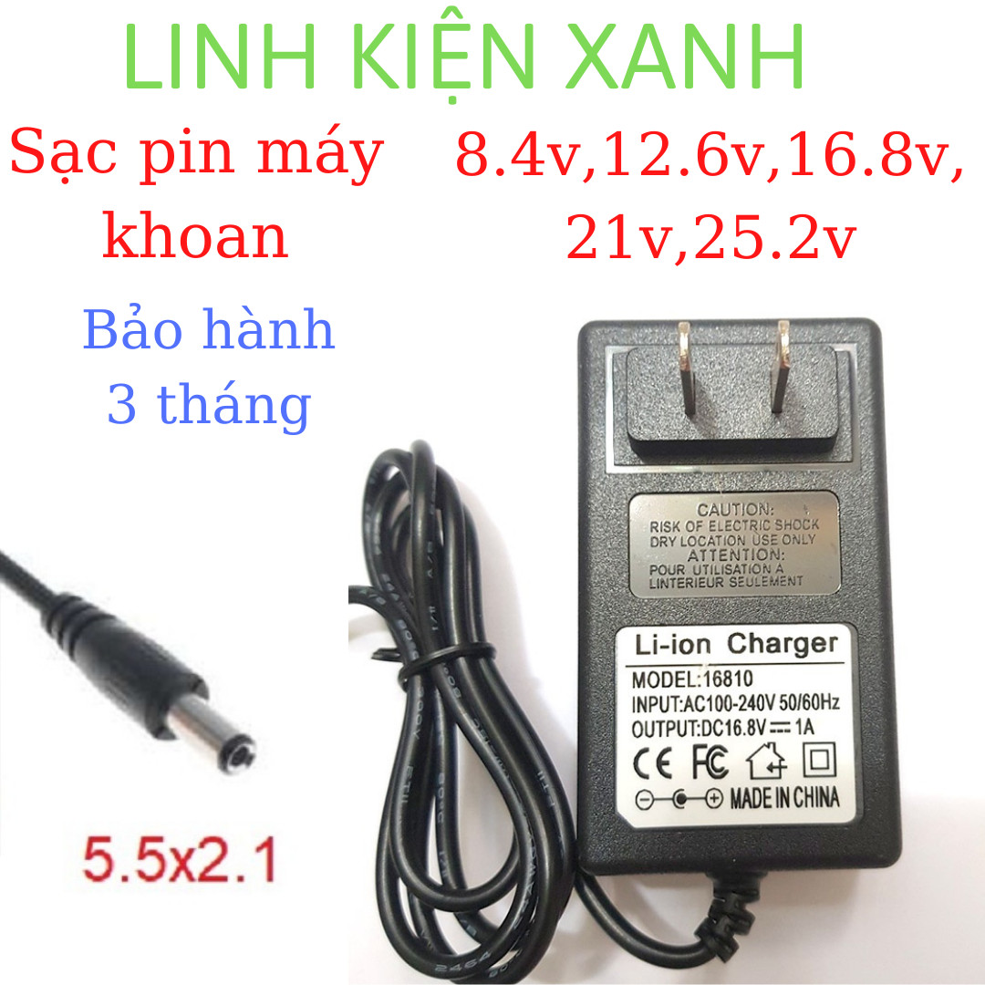 Sạc pin 2s, 3s, 4s, 5s, 6s 8.4v, 12.6v, 16,8v, 21v, 25v có đèn báo đầy, tự ngắt sạc pin máy khoan bắn vít cầm tay