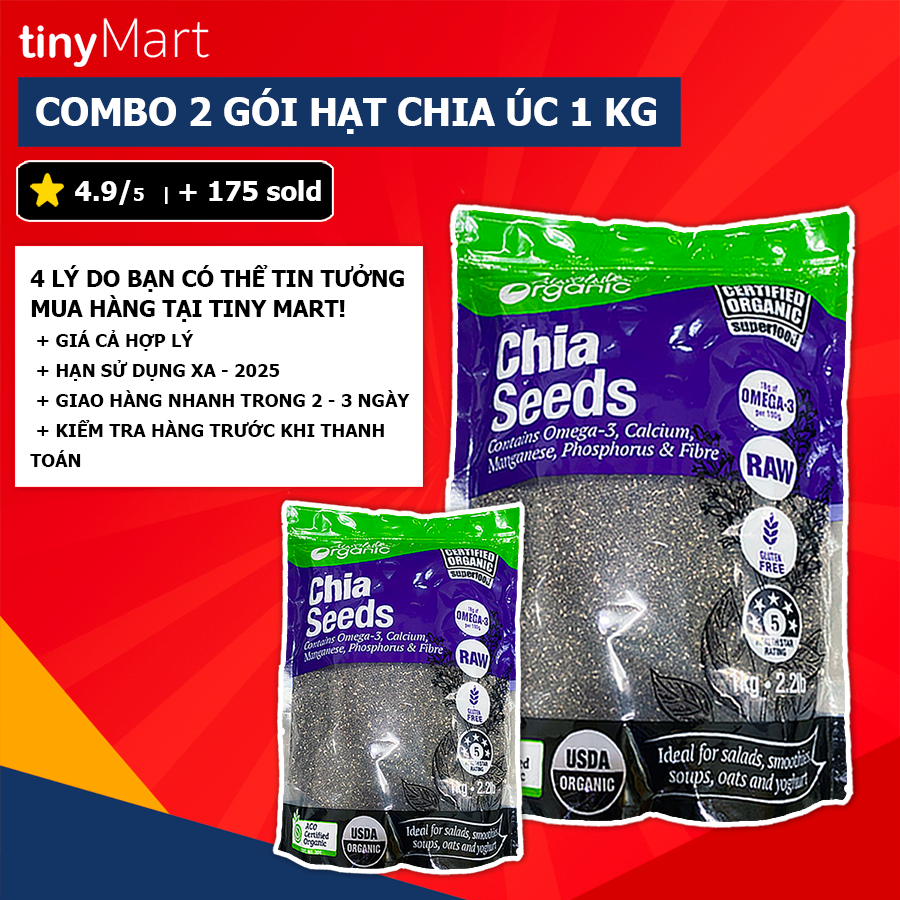 [Siêu Tiết Kiệm] Combo 2 gói Hạt Chia Úc 1KG Giảm Cân Chính Hãng Absolute Organic Hữu Cơ Nutrion Seeds