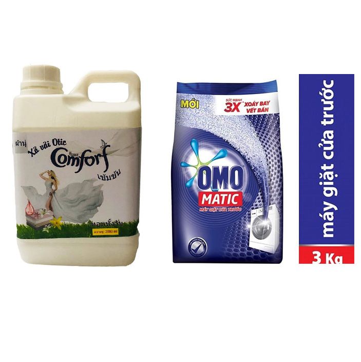 SET Nước xả vải hương Comfort Thái Lan 2000ml MÀU TRẮNG + Bột giặt OMO MATIC 3kg cho máy giặt cửa trước
