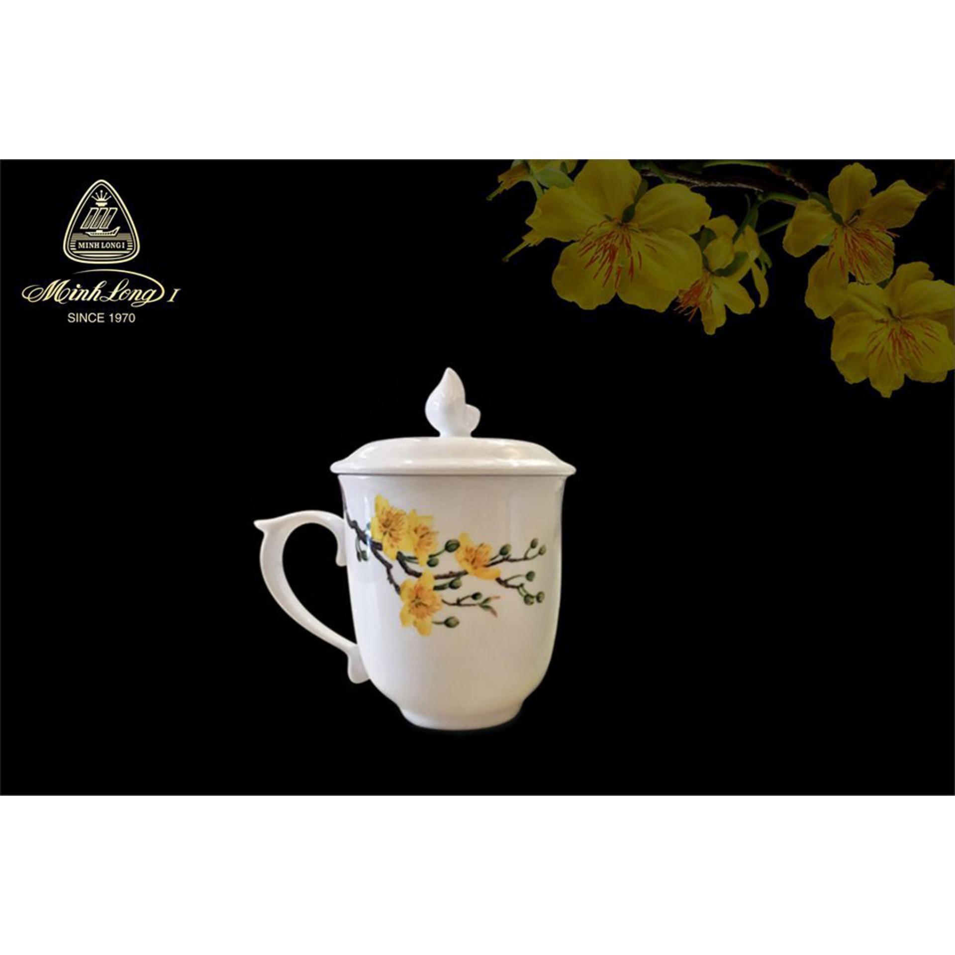 Ca trà Minh Long 0.3L + nắp Mẫu Đơn Hoa Mai
