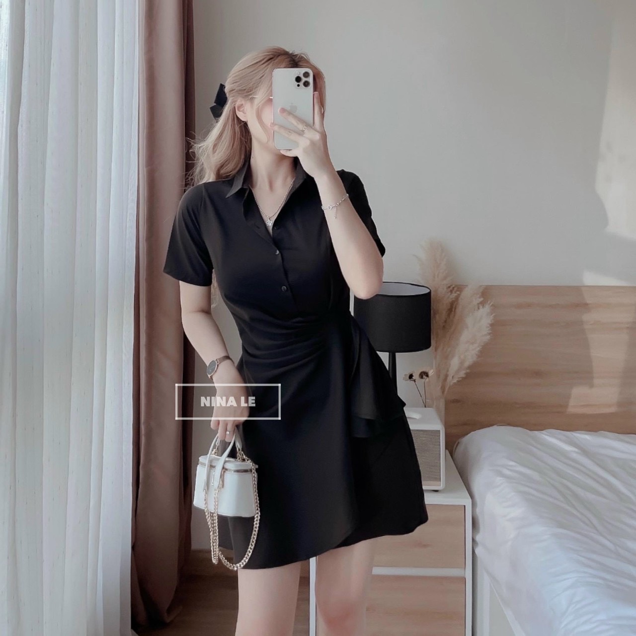Đầm sơ mi đũi cổ cài nút, xếp ly eo vạt chéo 1 bên mềm mịn phong cách nhẹ nhàng dạo phố siêu xinh ndbtqdx133