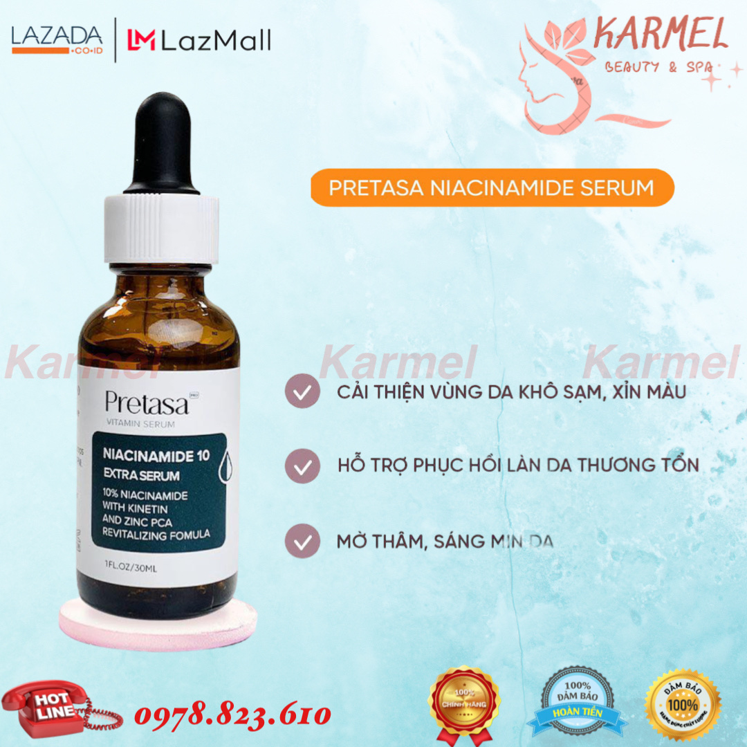Serum niacinamide 10% pre tasa 30 ml làm sáng da, mờ thâm, chống lão hóa - karmel chính hãng