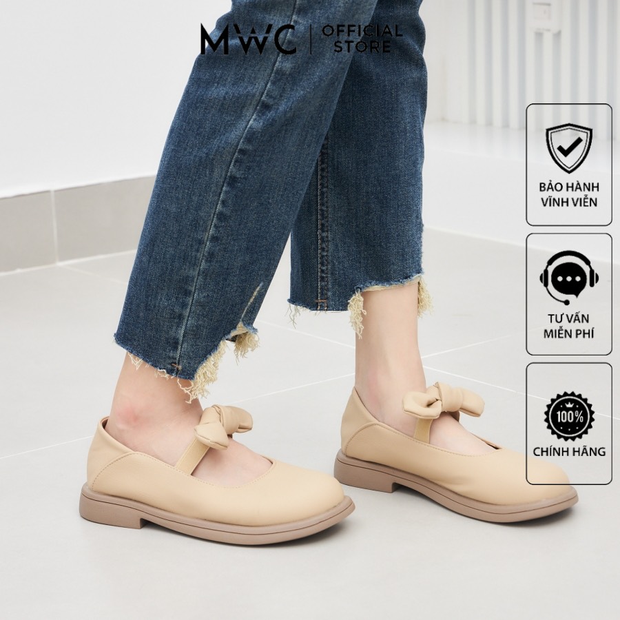 Giày MWC 9628 - Giày Oxford Nữ Da Lì Phối Quai Nơ Cách Điệu Kiểu Dáng Thời