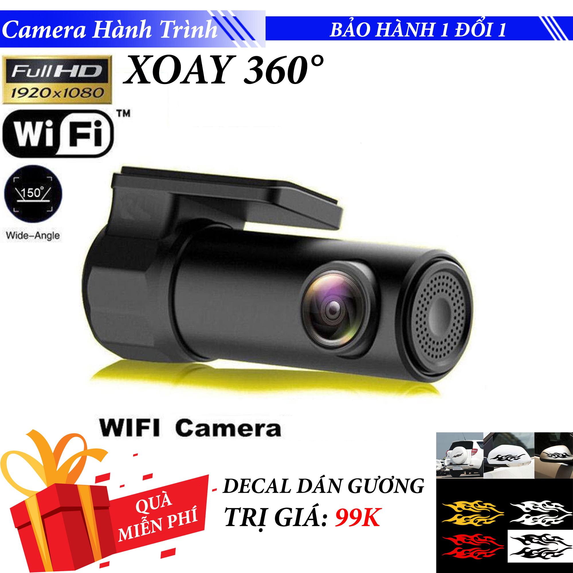 Camera hành trình cho ô tô FC106T có wifi điều khiển trên điện thoại IOS/Android xoay 360 độ, tự động ghi đè, góc rộng 150 độ cảm biển nhìn ban đêm siêu nét full HD 1080p + Decal Gương chiếu hậu