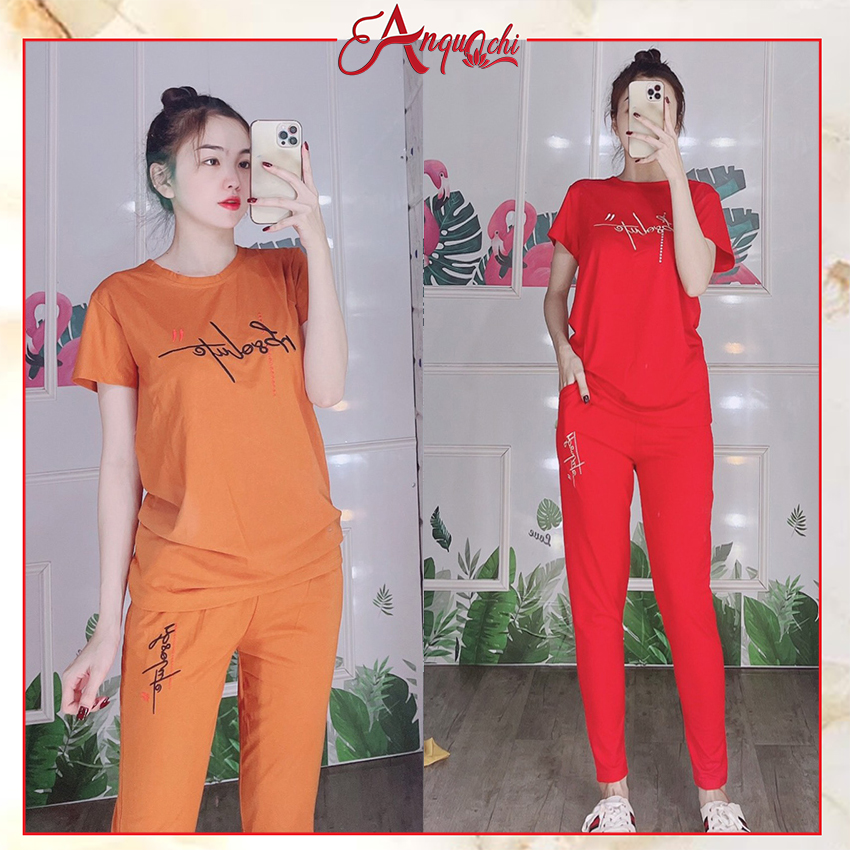 Đồ Bộ Nữ Mặc Nhà Anquachi Thể Thao Đẹp Thun Cotton Nữ Mặc Ngủ Ở Nhà Dễ Thương Quần Dài Cute A049