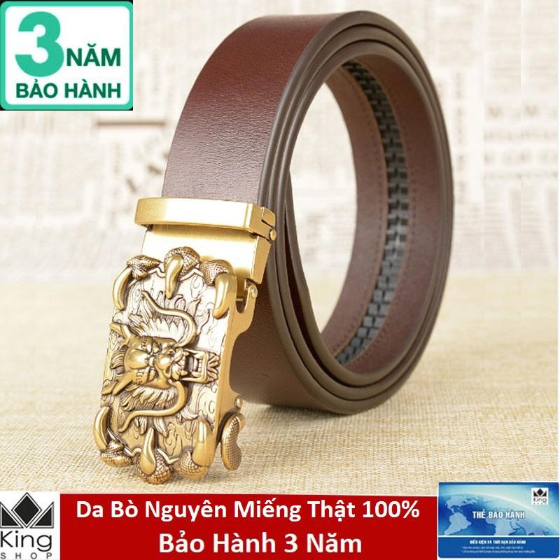 [HCM]Thắt Lưng Dây Nịt Nam Da Bò Nguyên Miếng Thật 100% Khóa Tự Động Mặt Rồng - Đồ Da Kingshop