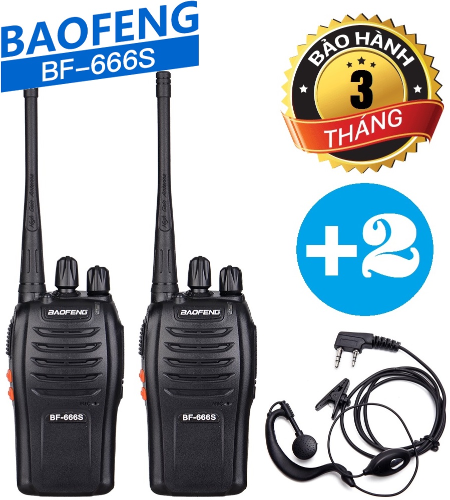 Bộ 02 baofeng bf-666s+ 02 tai nghe chuyên dụng - bh:3 tháng