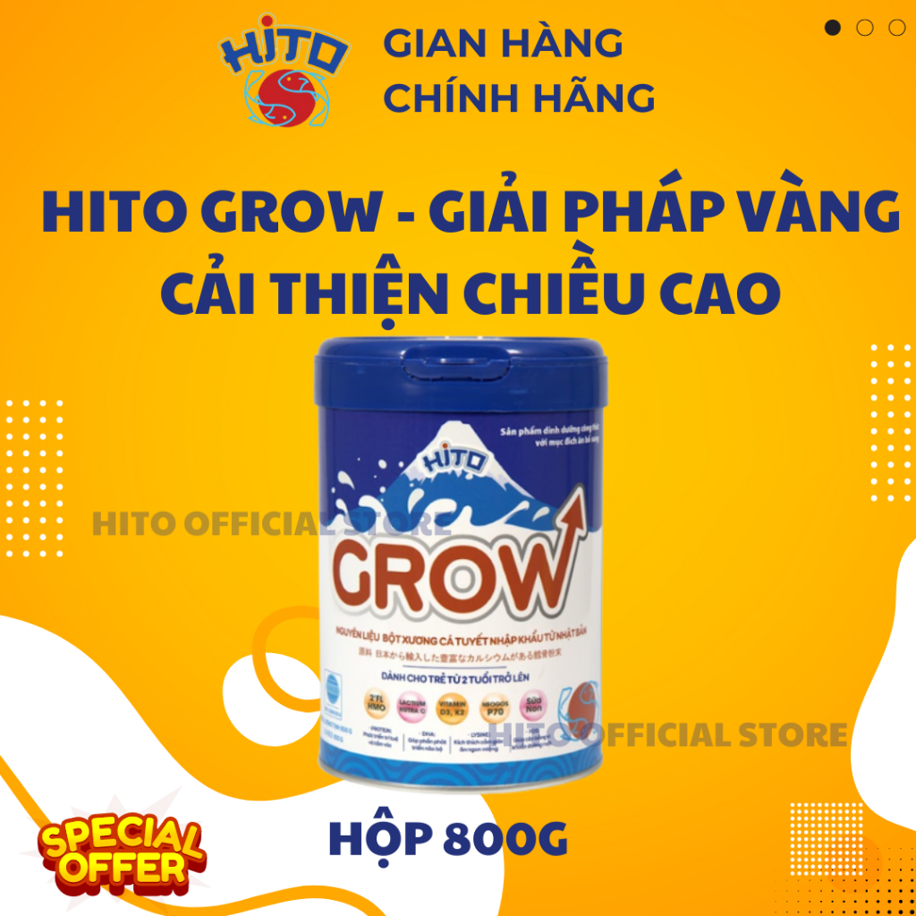 Sữa bột Hito Grow tăng chiều cao cho trẻ 2-18 tuổi - Hộp 800g