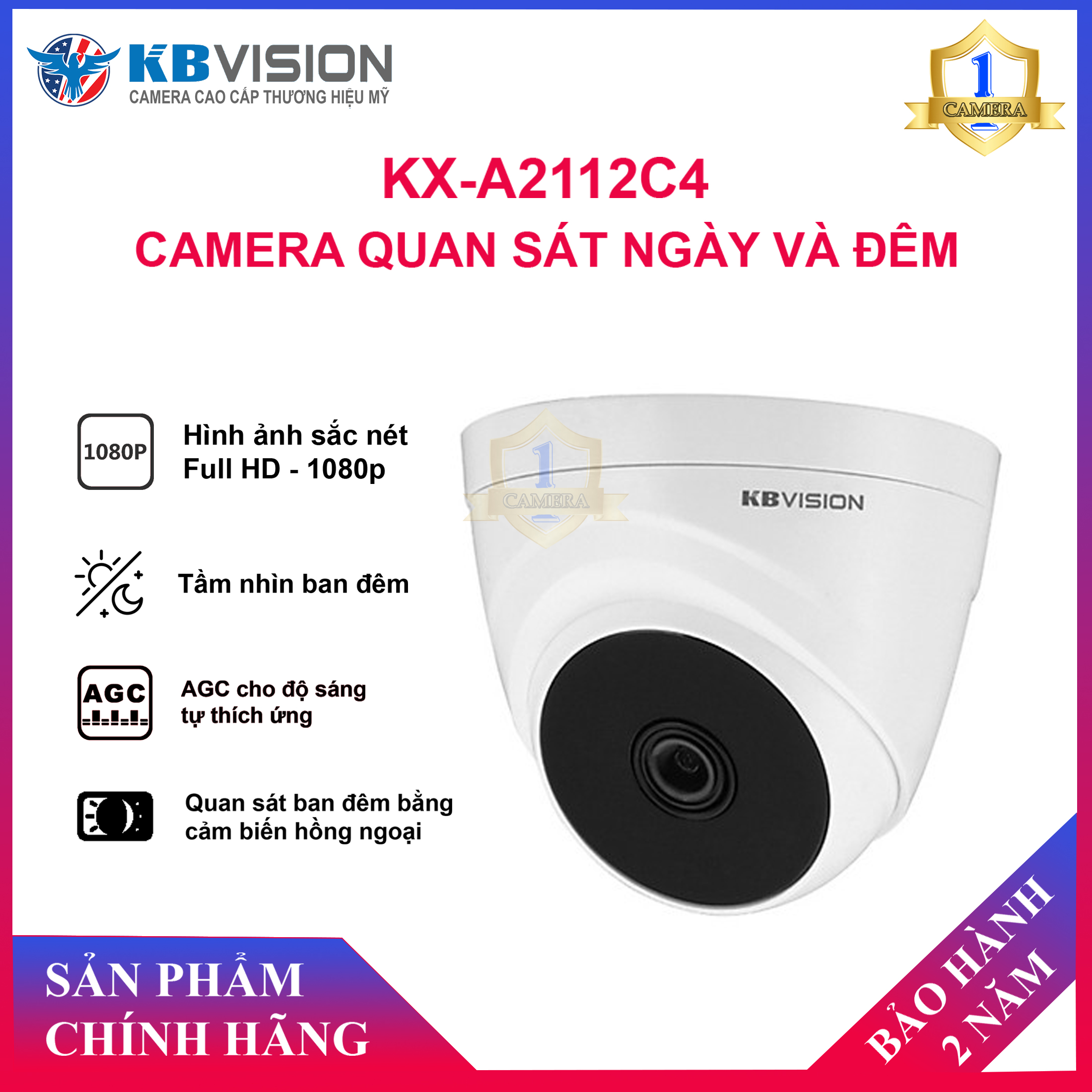 [HCM][CHÍNH HÃNG]Camera HD-CVI Kbvision KX-A2112C4 (2.0MP) - Hỗ Trợ Cân Bằng Ánh Sáng, Bù Sáng, Chống Ngược Sáng - Camera Số 1