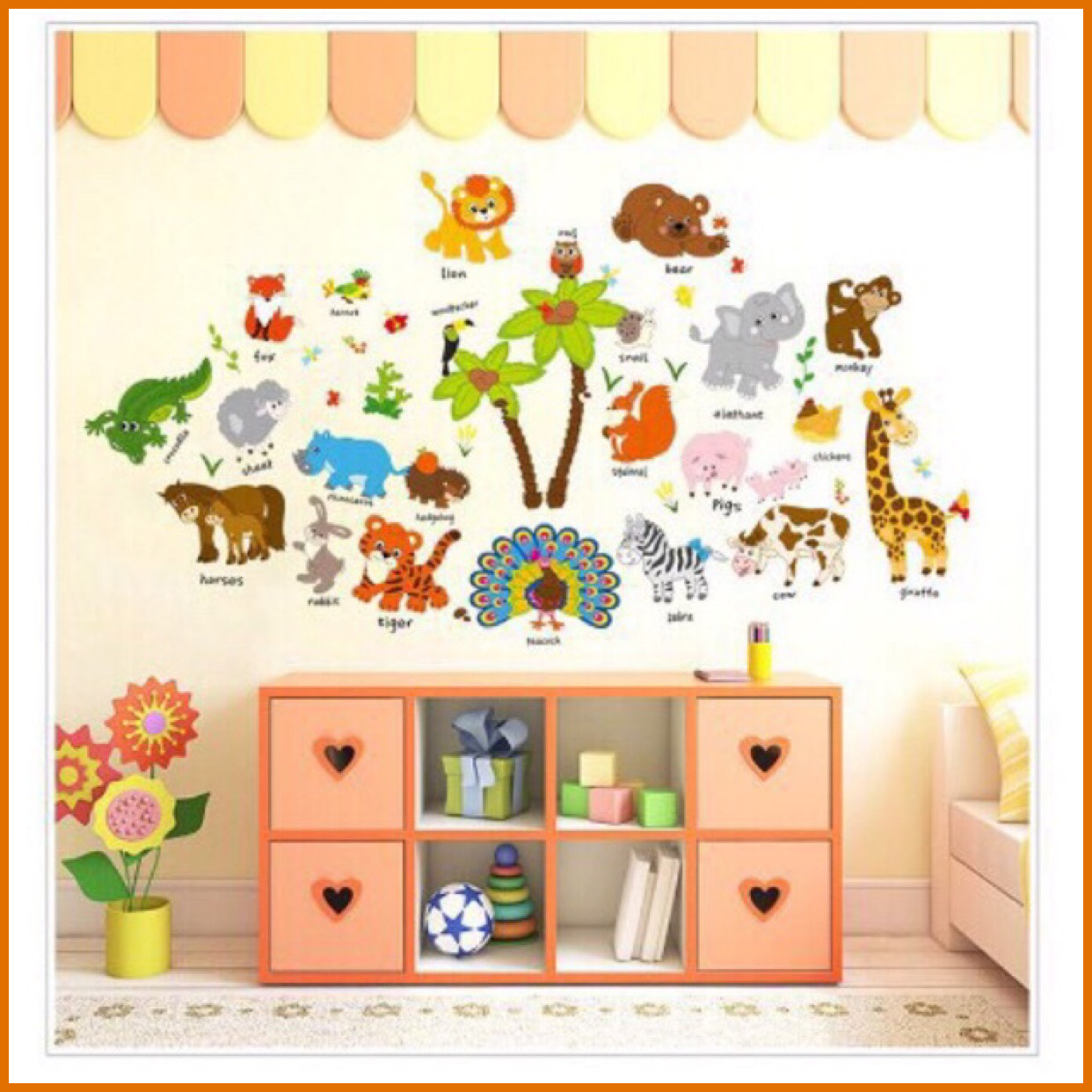 Decal dán tường vườn thú tiếng anh 03 SK9328