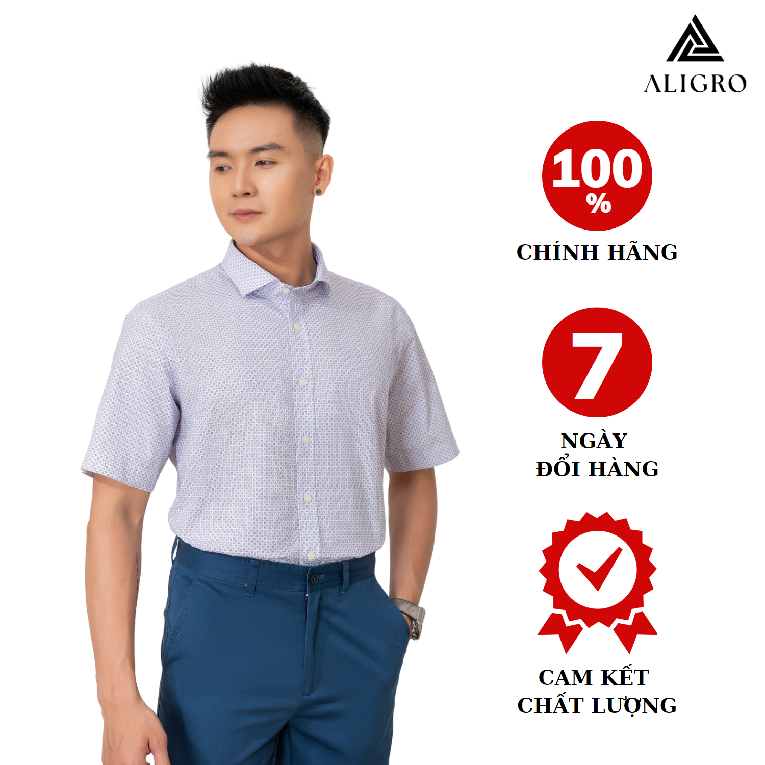 Áo sơ mi nam ngắn tay ALIGRO chất liệu cotton tự nhiên cao cấp, vạt bằng form custom  trẻ trung năng động ALGS-C84