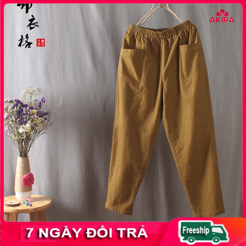 Quần dài nữ thu đông AKira lưng cao eo co giãn nhiều màu có túi quần trung niên phong cách Nhật Bản