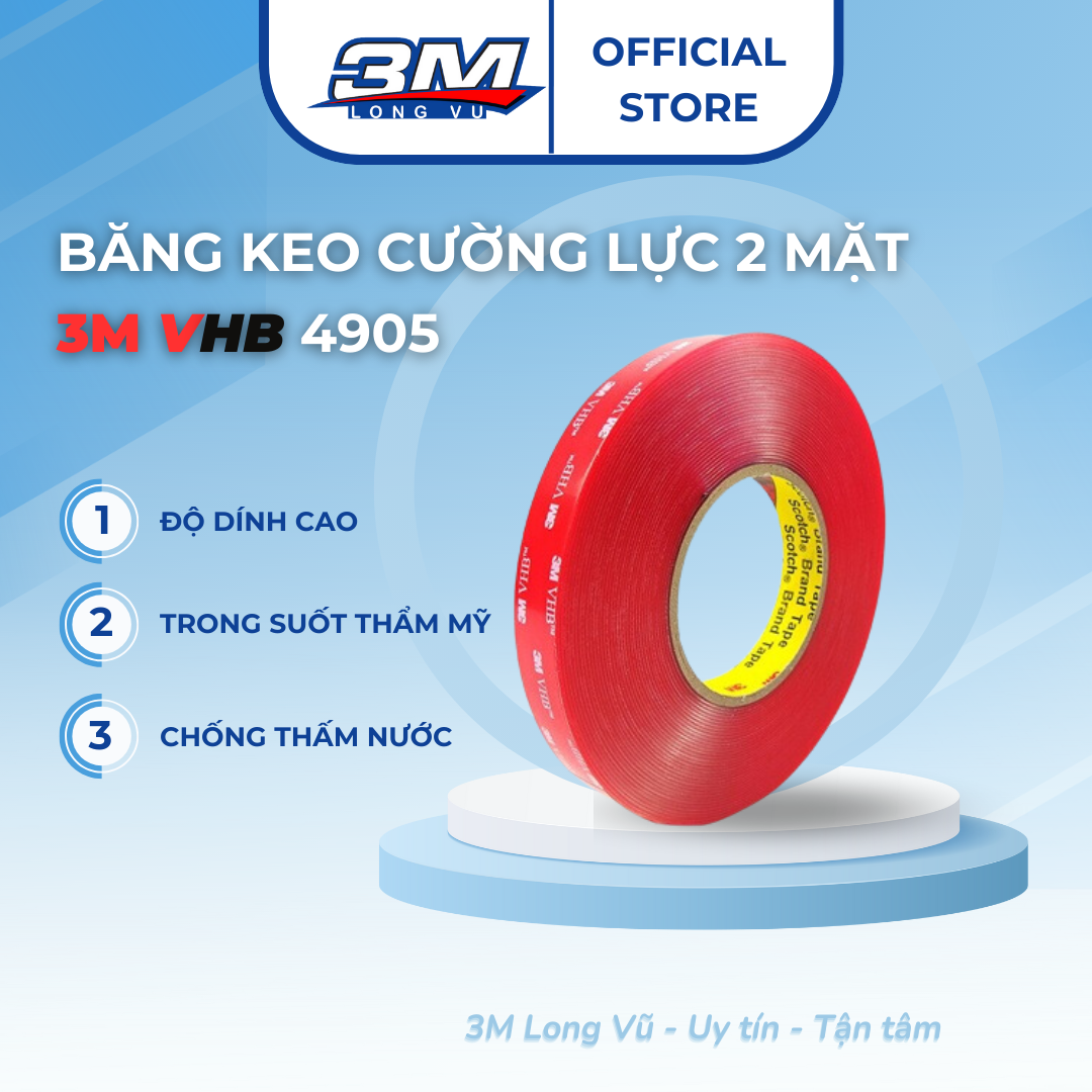 Băng Keo 2 Mặt Cường Lực Trong Suốt 3M VHB 3M 4905 (Dày 0.5mm) - Chuyên Dụng Cho Ô Tô Xe Hơi -  3M Long Vu