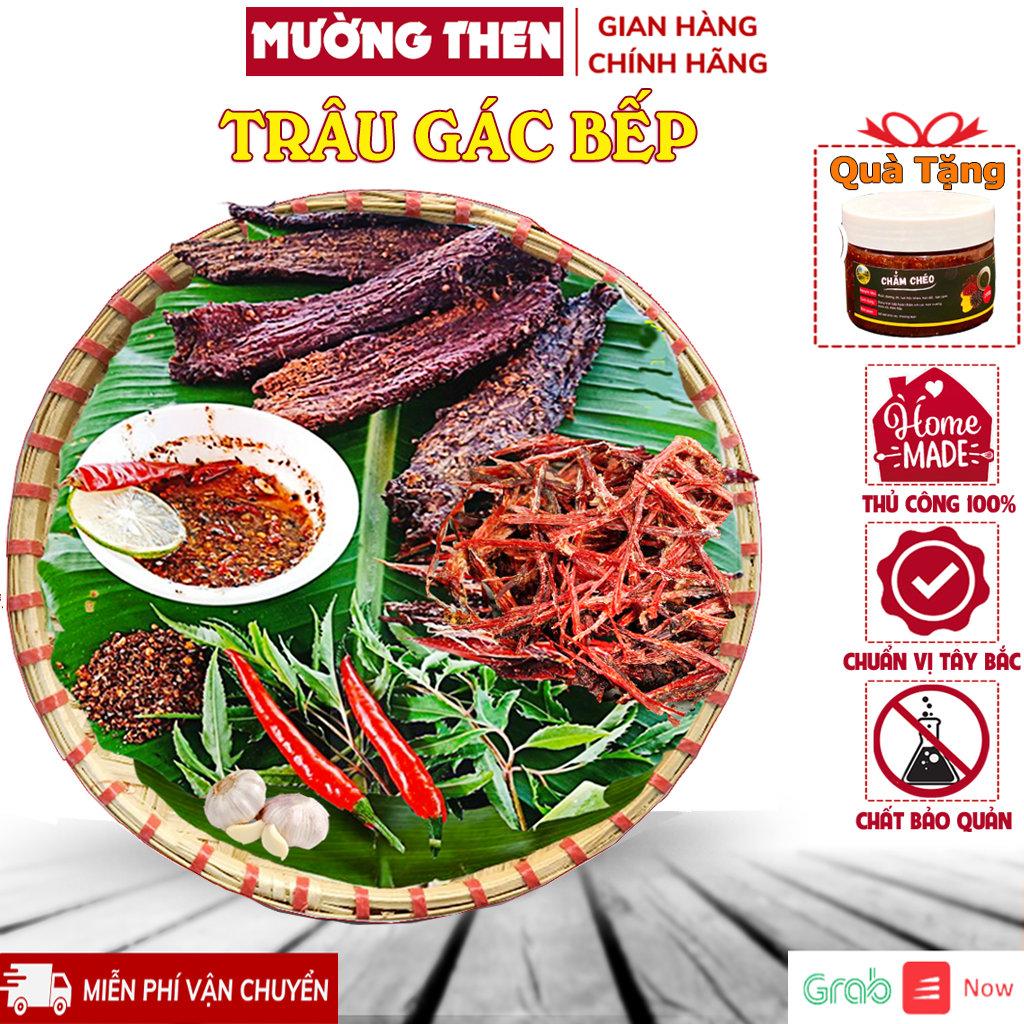  Thịt Trâu Gác Bếp Tây Bắc 1KG  Kèm Chẩm Chéo  Thịt Trâu Sấy Khô Mường Then Ngọt Thơm Chuẩn Vị Núi Rừng Sapa 