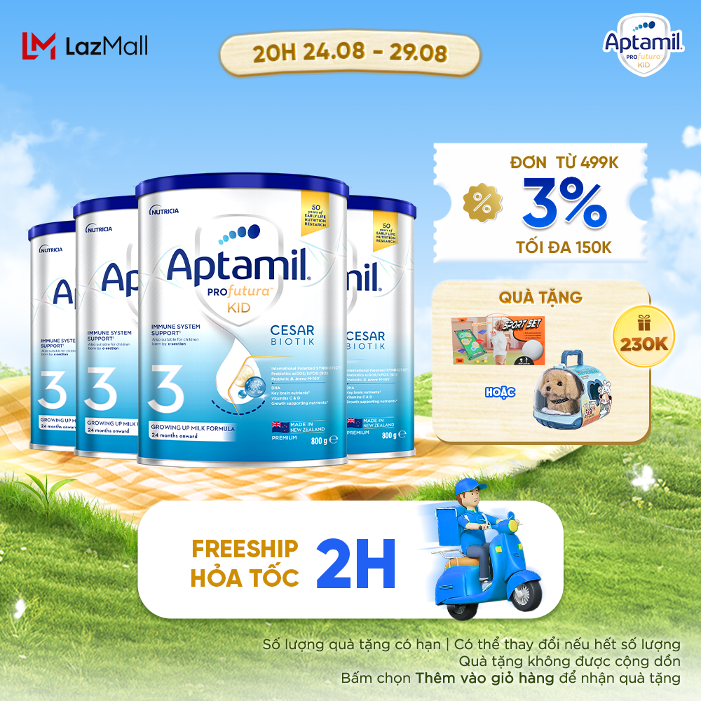 Combo 4 Sữa bột Aptamil Profutura Kid Cesarbiotik New Zealand hộp thiếc số 3 cho bé từ 24 tháng tuổi