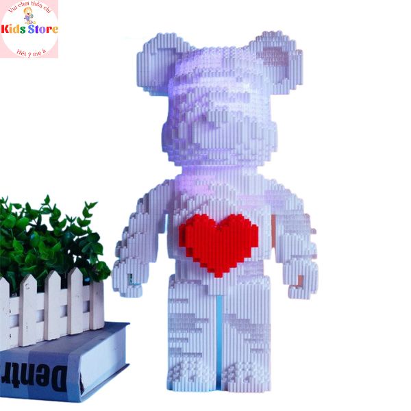 Lego gấu bearbrick 32cm Đồ chơi xếp hình gấu trái tim Gấu ôm hoa Hottrend