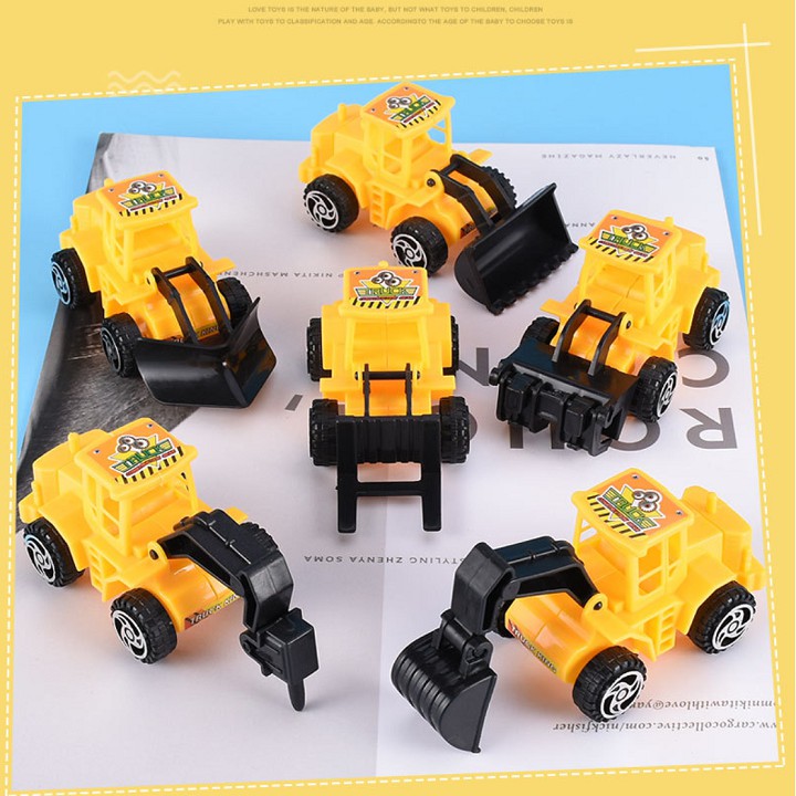 Xe Công Trường (6 món) Máy Xúc trang trí bánh kem, phụ kiện bánh sinh nhật, đồ chơi cho bé