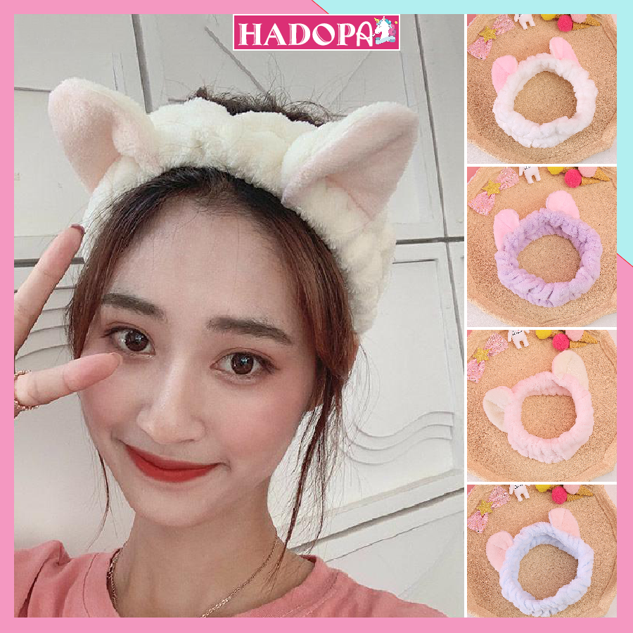 Băng Đô Tai Mèo Rửa Mặt Bằng Vải Phong Cách Hàn Quốc Dễ Thương Cho Bạn Nữ HADOPA