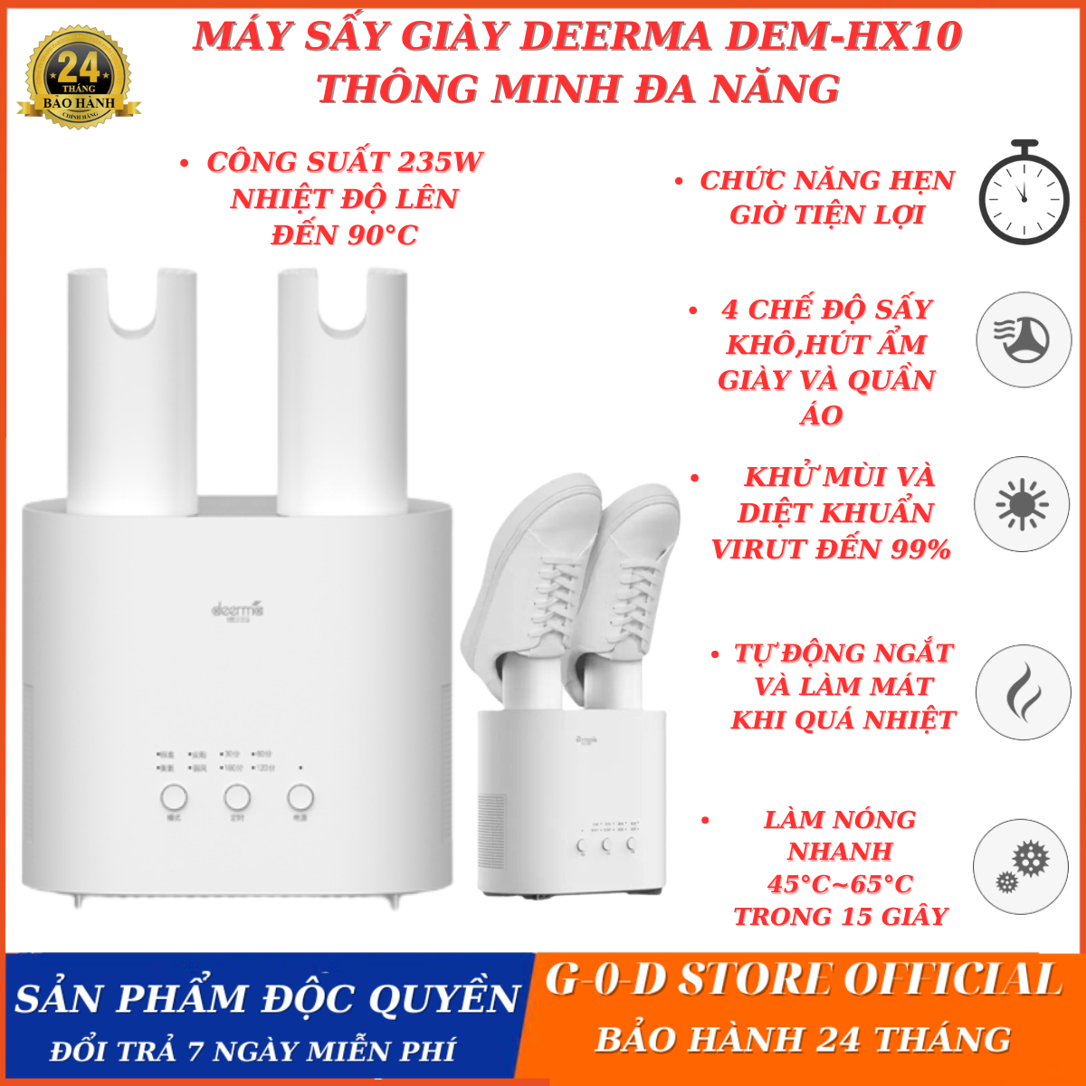 (Hàng Chính Hãng Bảo Hành 24 Tháng) Máy Sấy Giày Deerma DEM-HX10 4 Chế Độ Điều Chỉnh Nhiệt Tự Động, Máy Sấy Giày Khử Mùi Diệt khuẩn Virut 99%, Máy Sấy Giày Quần Áo Xiaomi Làm Khô Hút Ẩm Nhanh Chóng Thông Minh Đa Năng