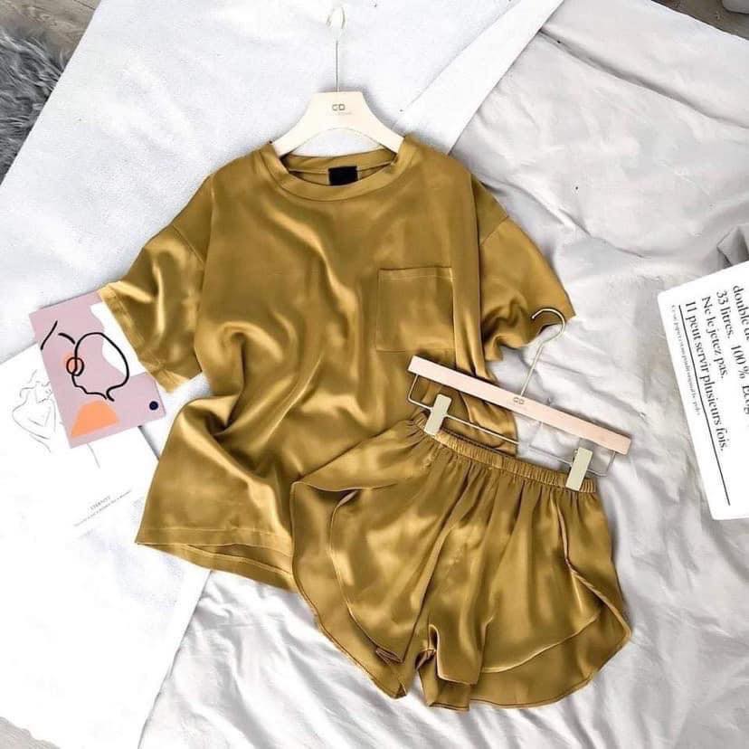 Bộ lụa cao cấp, set Pizama mặc nhà đẹp, bộ đùi lụa áo ngắn tay siêu xinh