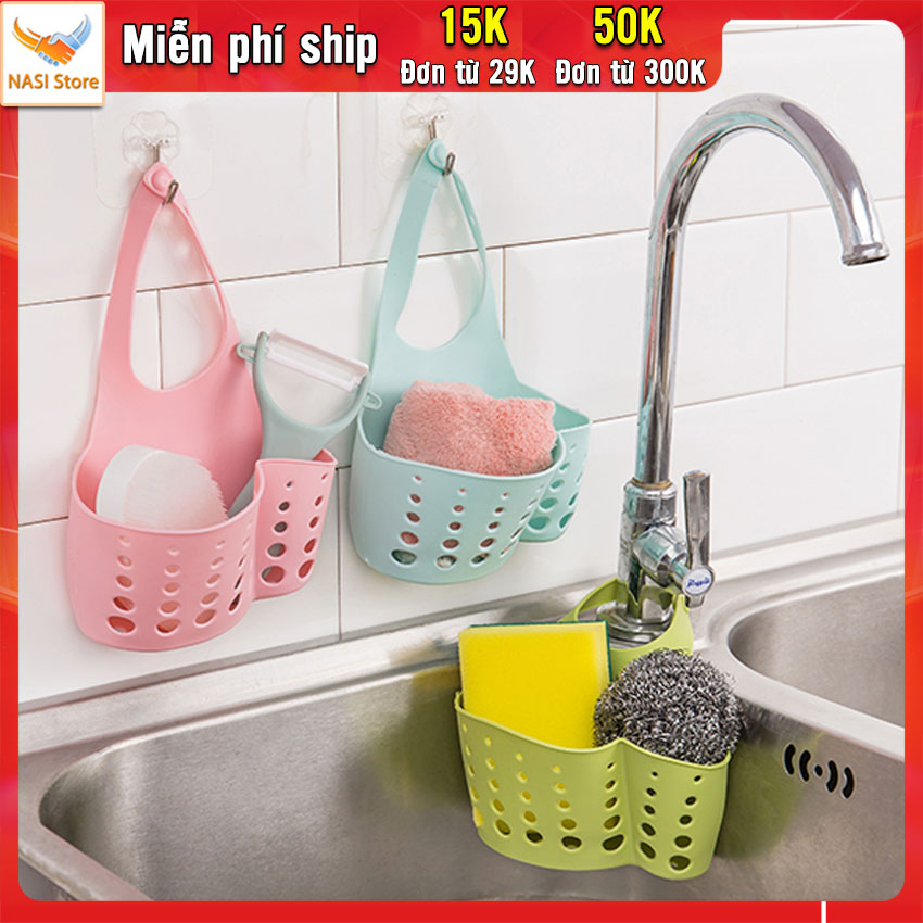 Giỏ đựng đồ rửa chén bát đa năng NASI Store bằng nhựa dẻo bền chắc rổ có quai treo miếng giẻ để ở bồn rửa chén tường nhà bếp (giao ngẫu nhiên)