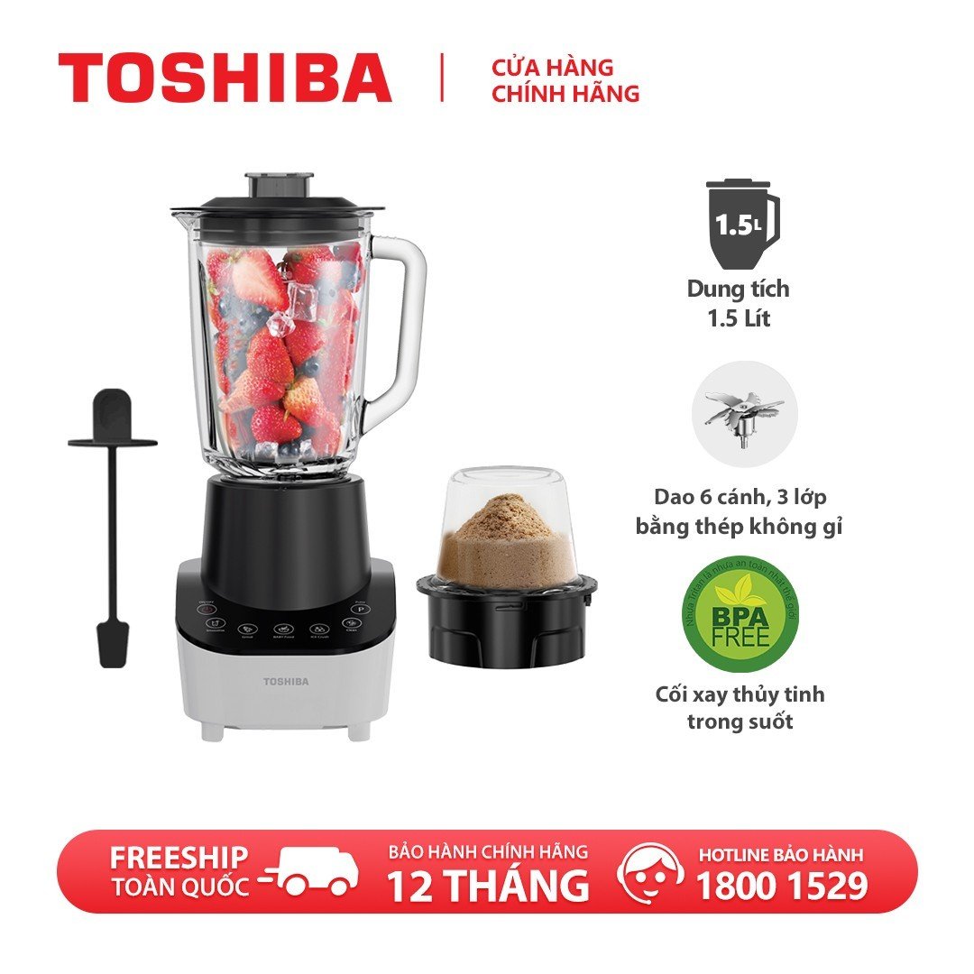 Máy xay sinh tố Toshiba BL-70GS1PV 1.5 lít - Điều khiển cảm ứng - Cối thủy tinh - Dao 6 lưỡi, 3 lớp bằng thép không gỉ - Công suất 700W - Hàng chính hãng bảo hành 12 tháng chất lượng Nhật Bản