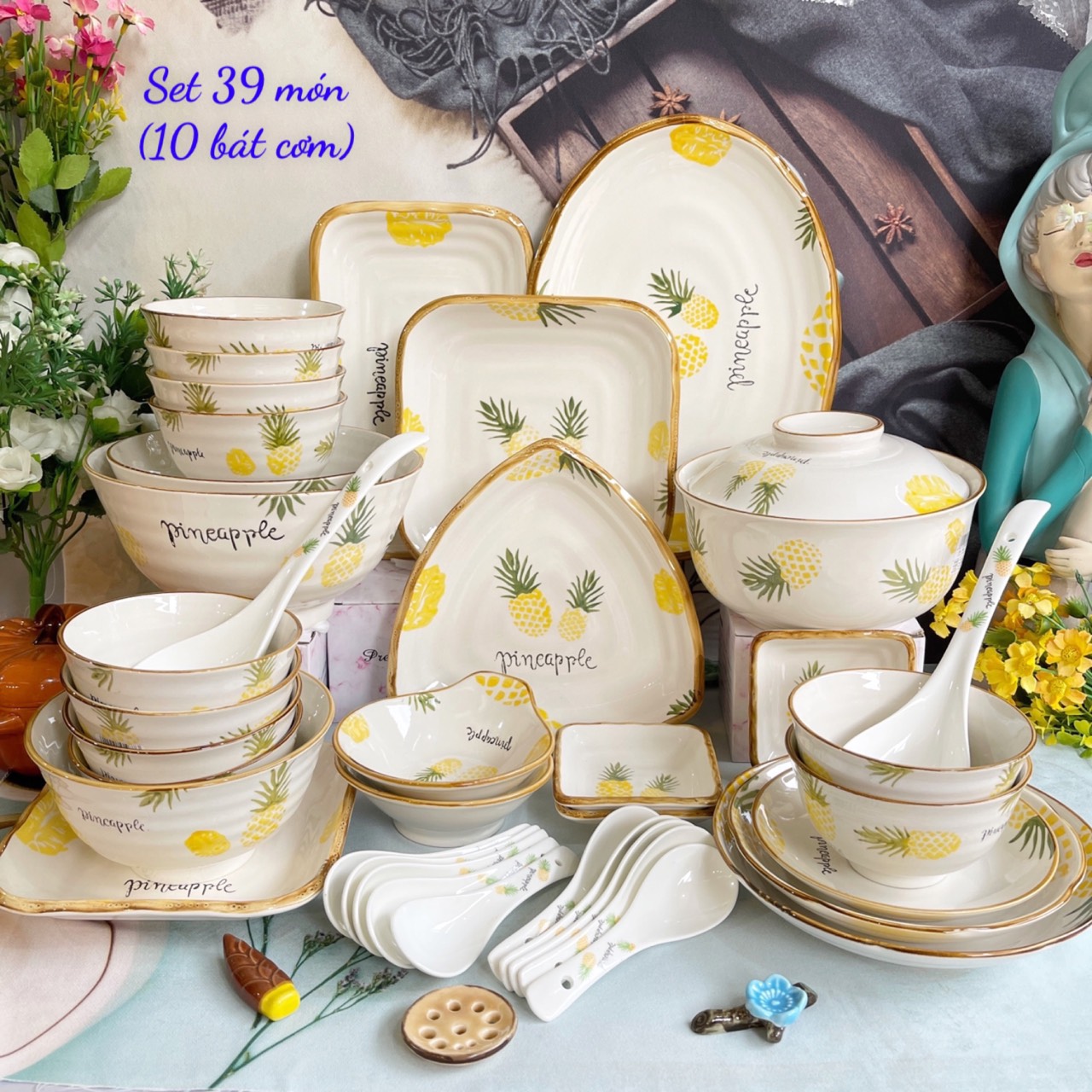 Bát Đĩa Sứ 🍍🍍Dứa Vàng 🍍🍍 cực xinh, Bát Ăn Cơm, Ăn Mì Decor Dễ Thương B73
