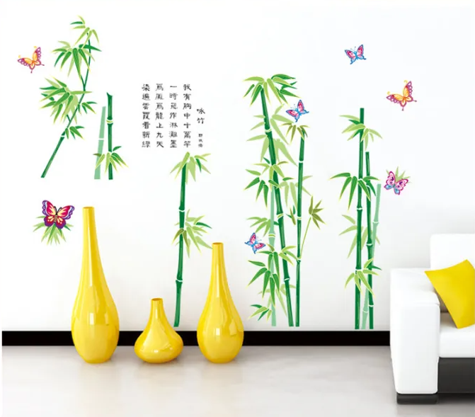 [HCM]Decal trang trí tường - Cây Trúc kèm chữ Tao nhã
