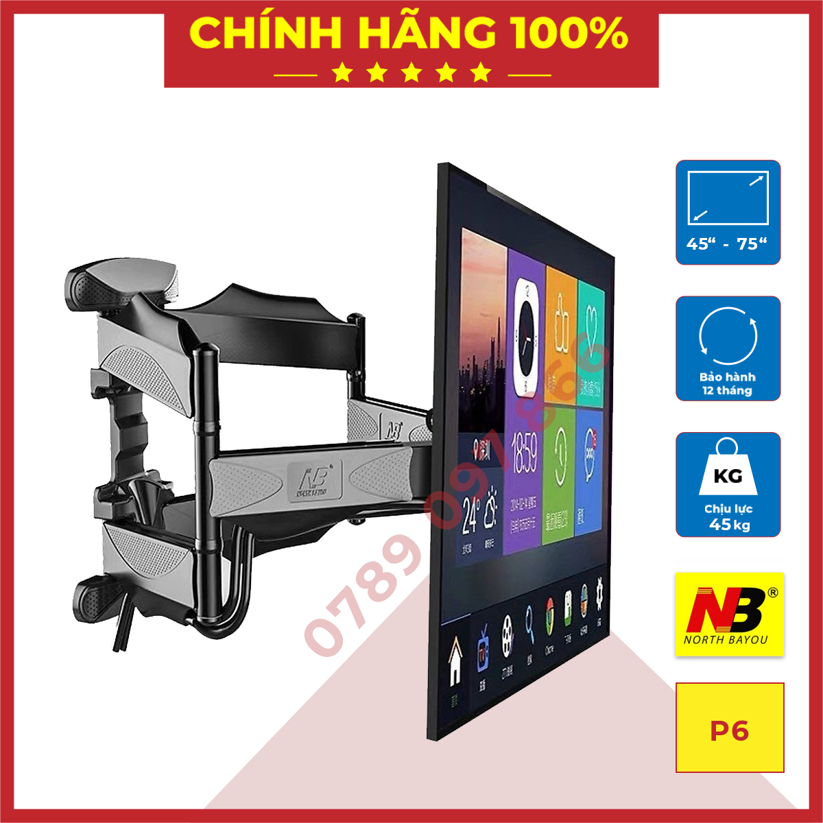 Giá treo tivi góc xoay nb-p6 45 - 75 inch - khung treo tivi p6 xoay đa năng – nhập khẩu – giá tốt