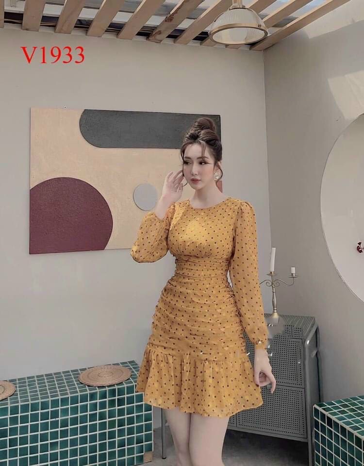 Đầm nhún eo tay dài cực xinh, mẫu nay đang hot trên thị trường, xsdx