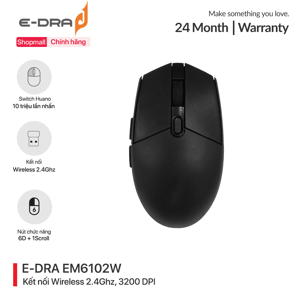 Chuột chơi game không dây e-dra em6102w - kết nối wireless 2.4 - phân giải 3200dpi