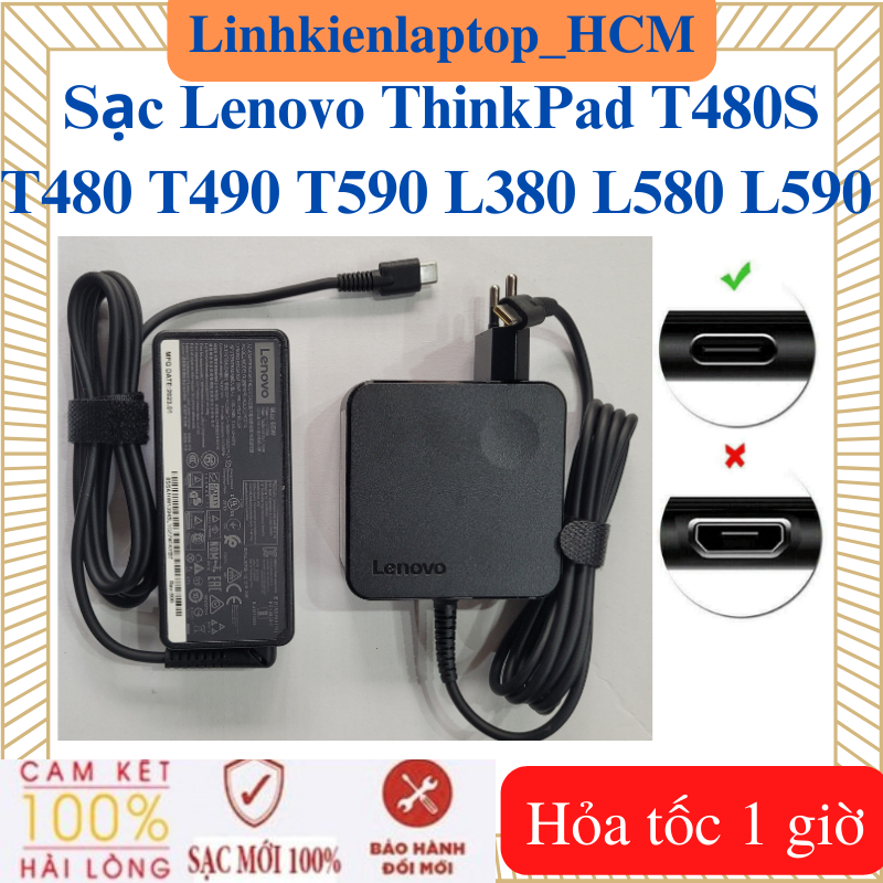 Sạc lenovo 20v - 3.25a - 65w type c - sạc laptop lenovo thinkpad t480s t480 t490 t590 l380 l580 l590