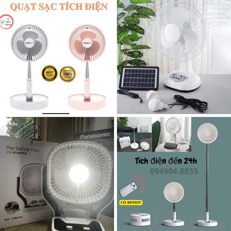 [Tặng đèn ngủ 30k] Quạt tích điện Gấp Gọn mini, quạt sạc điện năng lượng mặt trời, quạt sạc tích điện loại to Với 4 Chế Độ Gió - Nhỏ gọn Có video thực tế