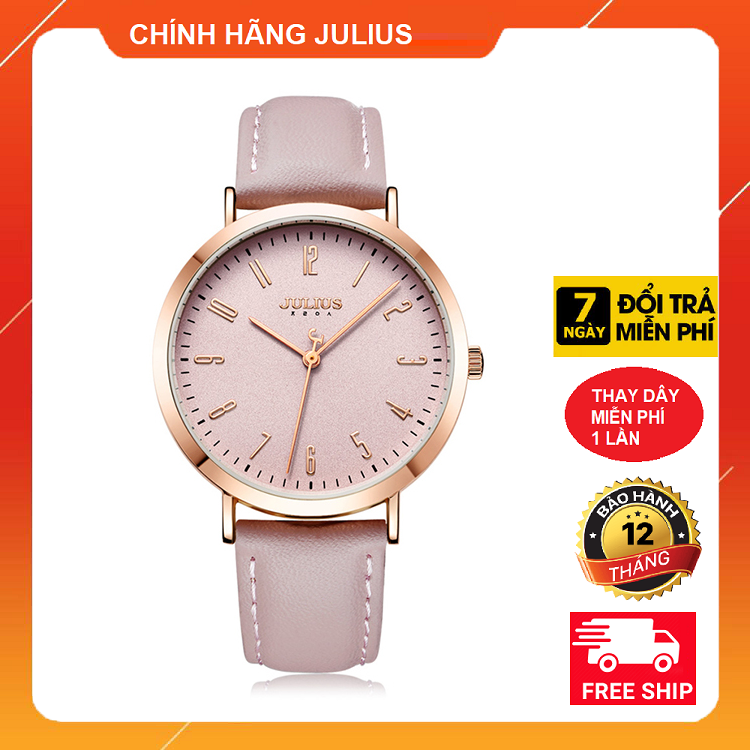 ĐỒNG HỒ NỮ Đồng hồ Julius JA-1017D JULIUS HÀN QUỐC DÂY DA màu hồng