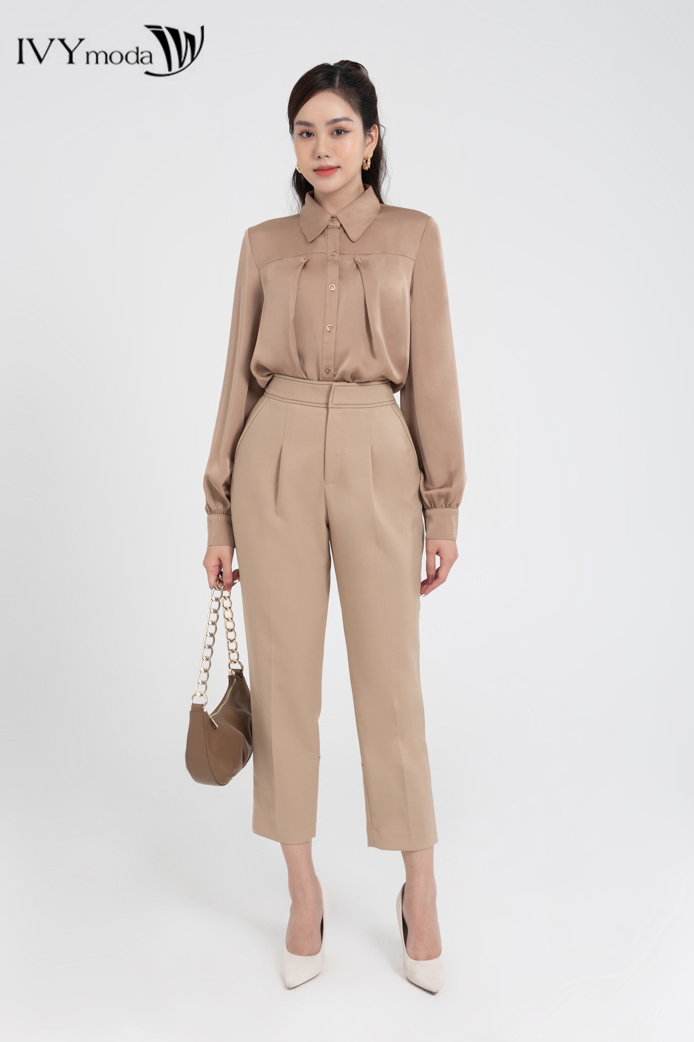 Quần baggy viền chỉ màu ivy moda ms 22m8149