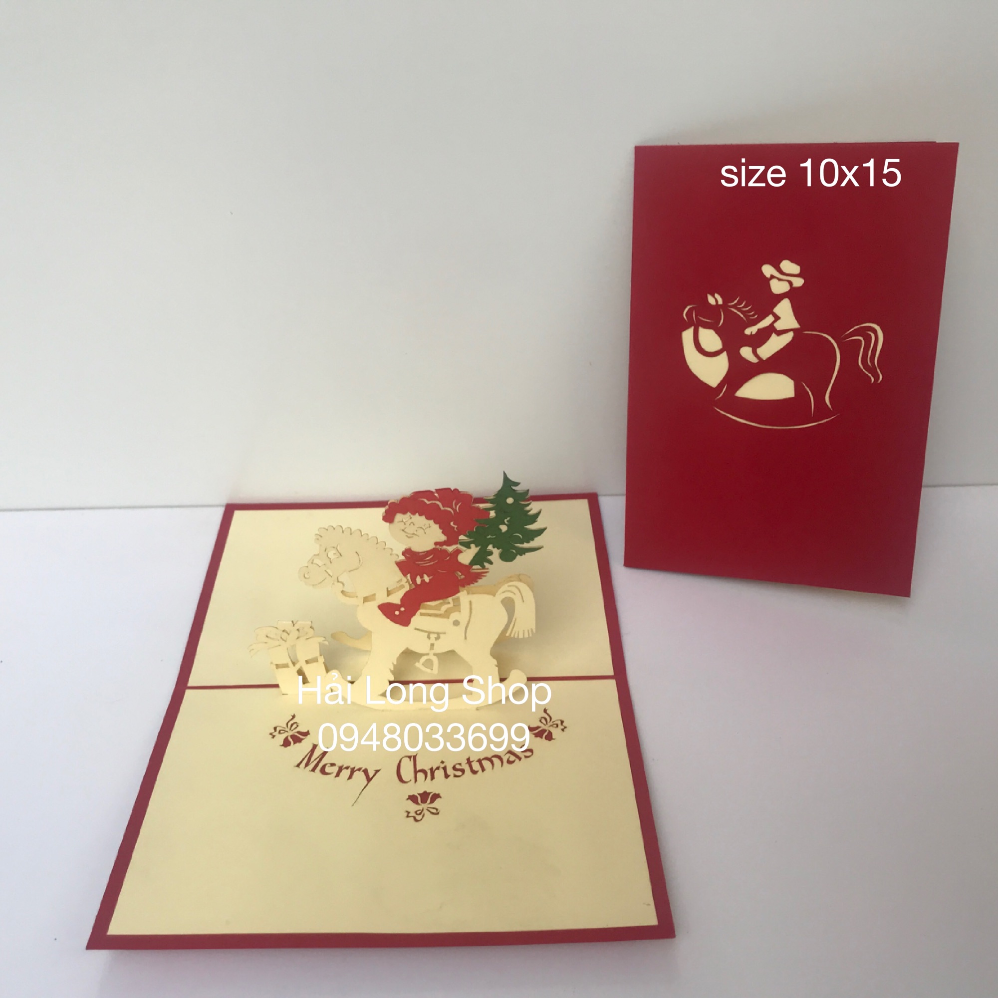 Bé cưỡi ngựa - noel - thiệp 3d