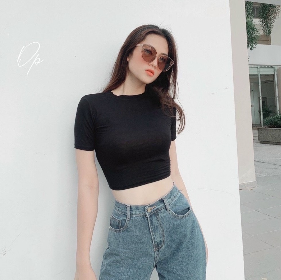 🍓🍓 SIÊU HOT 🍓🍓 Áo Croptop Tay Ngắn Cổ Chất Borip Dày Dặn Mềm Mại Co Giản Mạnh Size 53kg Ảnh Thật 100% k7