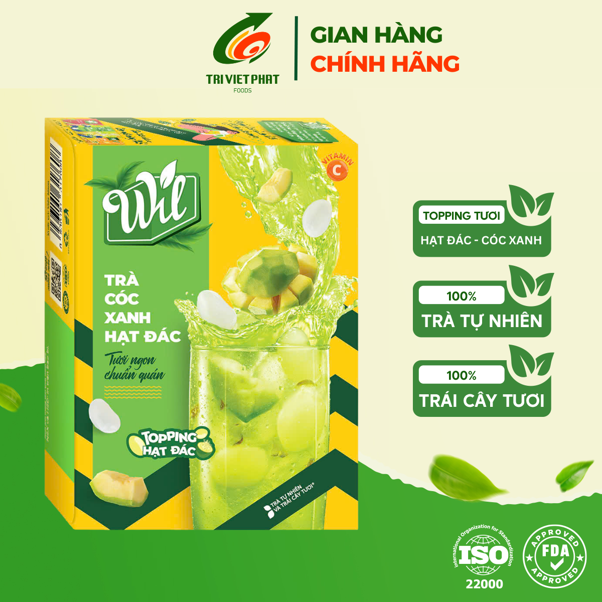 Trà cóc xanh hạt đác Wil trà hòa tan topping cóc xanh hạt đác hộp 170g 5 set