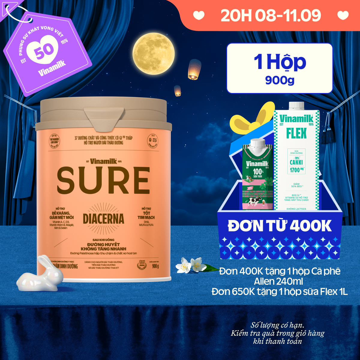Sữa bột Dành cho người tiểu đường Vinamilk Sure Diecerna 900g