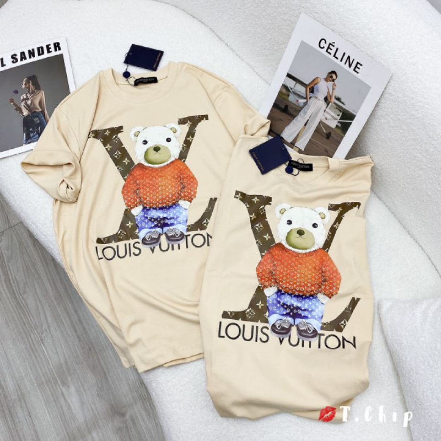 ORDER Áo sơ mi Louis Vuitton trắng đính gấu