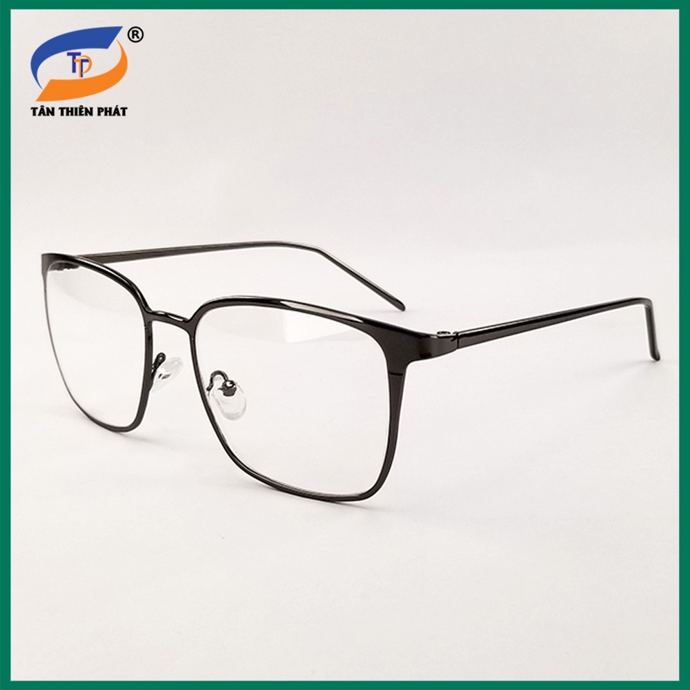 Gọng kính cận nam mắt chữ nhật kim loại màu ghi xám 8072. Tròng kính giả cận 0 độ chống ánh sáng xanh, chống tia UV