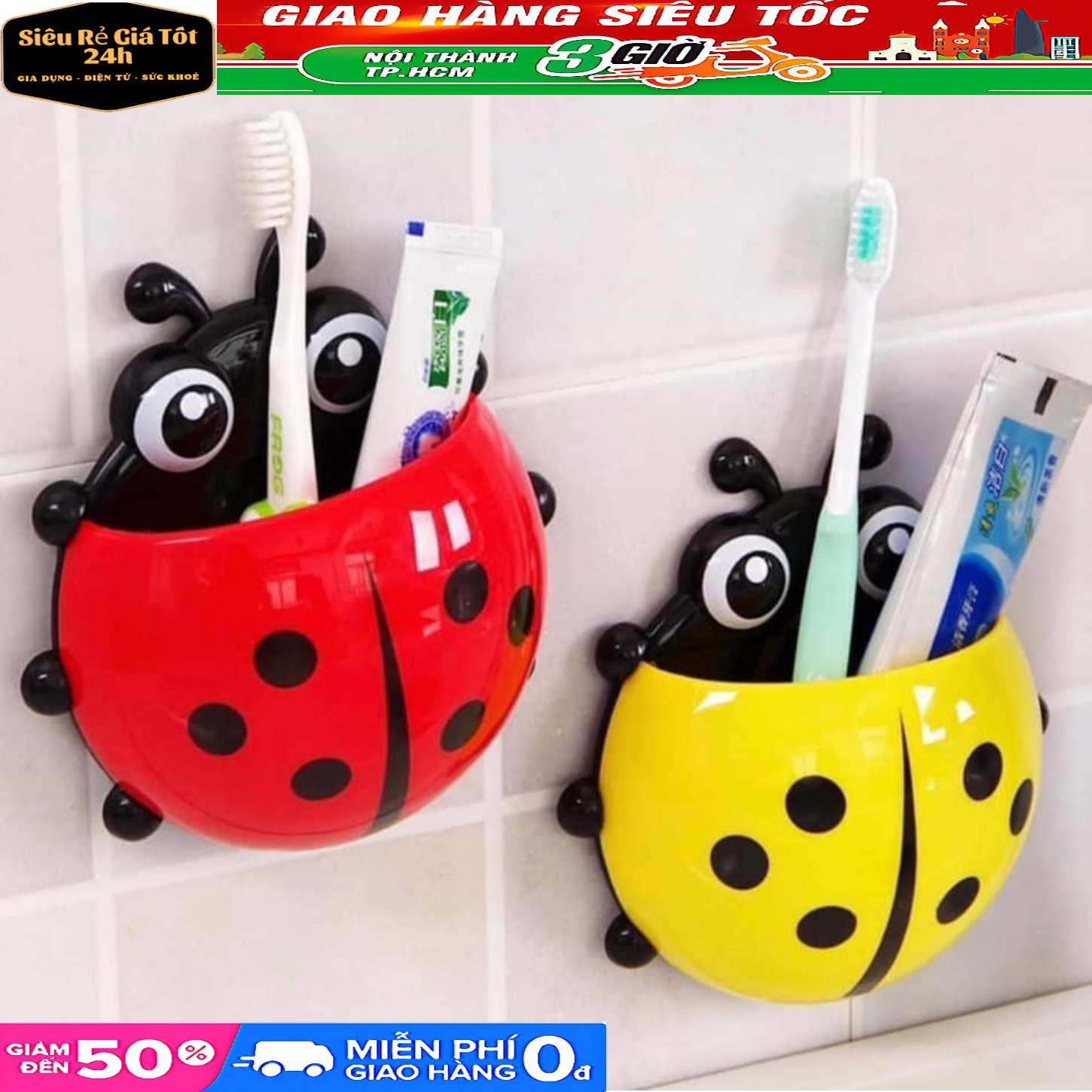Bọ rùa để bàn chải và kem đánh răng Ống cắm bàn chải hình bọ rùa dán tường