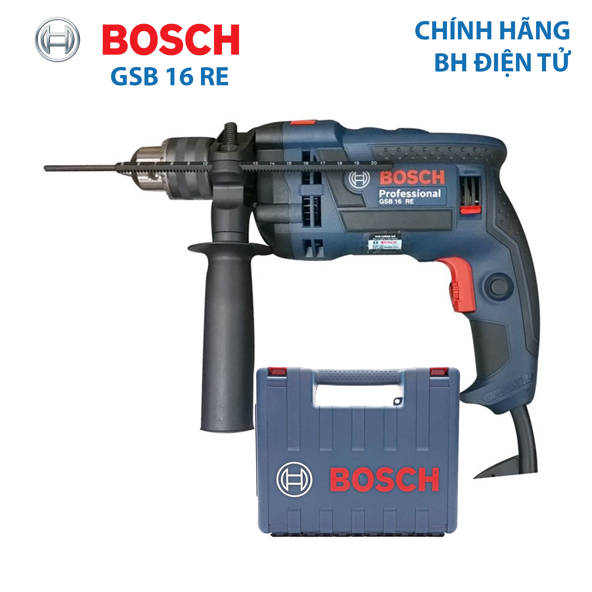 Máy khoan đa năng Máy khoan động lực Bosch GSB 16 RE cải tiến kèm hộp nhựa Công suất 750W xuất xứ Malaysia Bảo hành 12 tháng