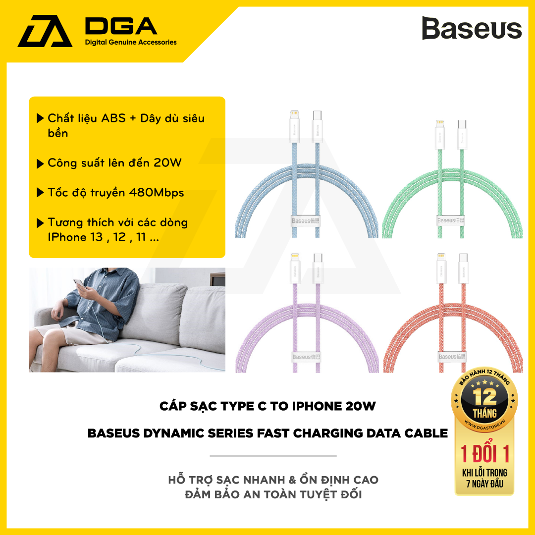 Cáp sạc Type C to iP 20W Baseus Dynamic Series Fast Charging Data Cable