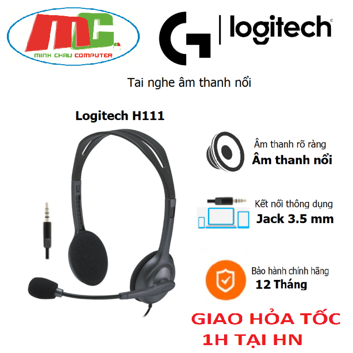 Tai nghe chụp tai Logitech H111 - 1 jack 3.5mm, Mic khử giảm tiếng ồn, âm thanh nổi - Hàng Chính Hãng